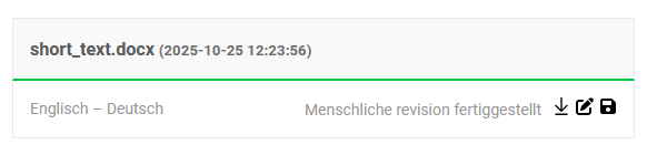 Ansicht nach abgeschlossener Humanrevision mit Download-Option.