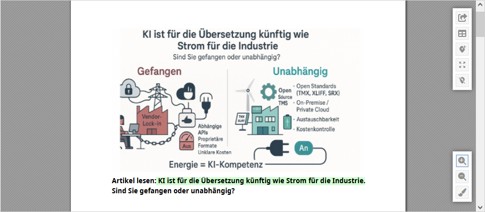 Steuerflächen für die spezifischen translate5 Visual-Funktionalitäten