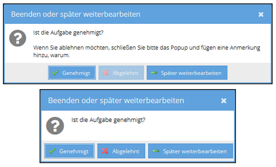 Nachrichtenfenster aus dem Druckfreigabe-Workflow